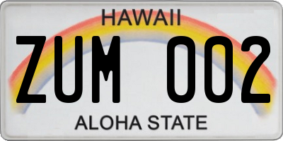 HI license plate ZUM002