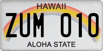 HI license plate ZUM010