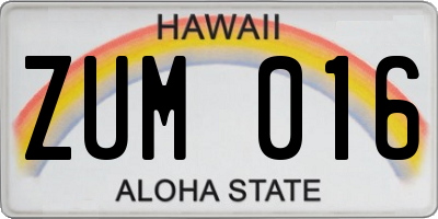 HI license plate ZUM016