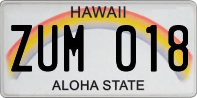 HI license plate ZUM018