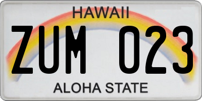 HI license plate ZUM023