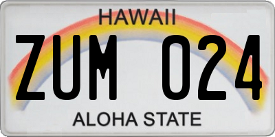 HI license plate ZUM024