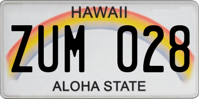 HI license plate ZUM028