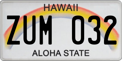 HI license plate ZUM032