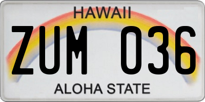 HI license plate ZUM036