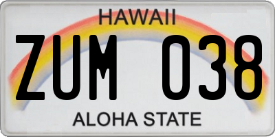 HI license plate ZUM038