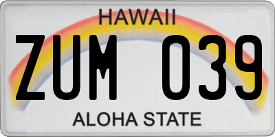 HI license plate ZUM039