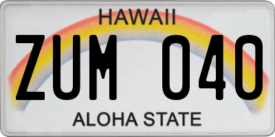 HI license plate ZUM040