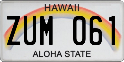 HI license plate ZUM061