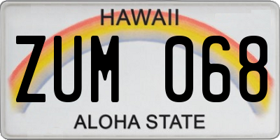 HI license plate ZUM068