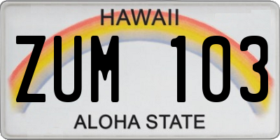 HI license plate ZUM103