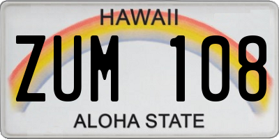 HI license plate ZUM108