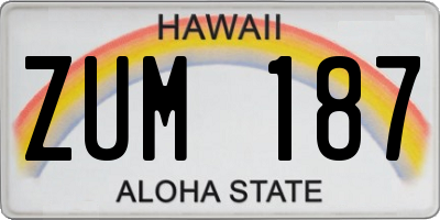 HI license plate ZUM187