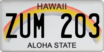 HI license plate ZUM203