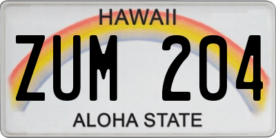 HI license plate ZUM204