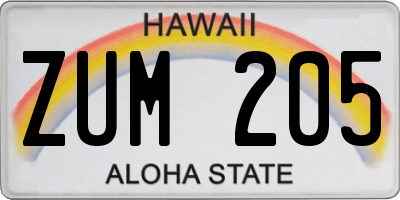 HI license plate ZUM205