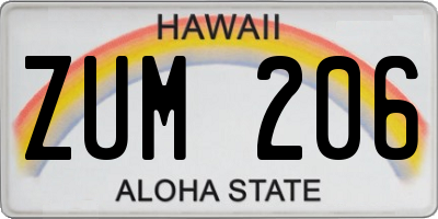 HI license plate ZUM206