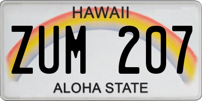 HI license plate ZUM207