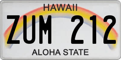HI license plate ZUM212