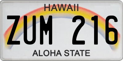HI license plate ZUM216