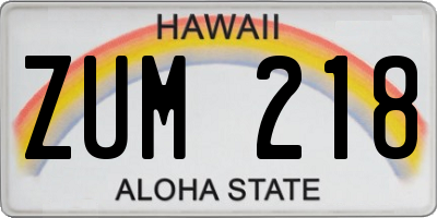 HI license plate ZUM218