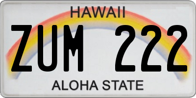 HI license plate ZUM222