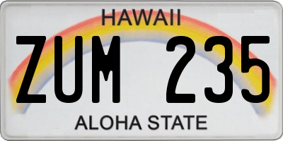 HI license plate ZUM235