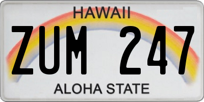 HI license plate ZUM247