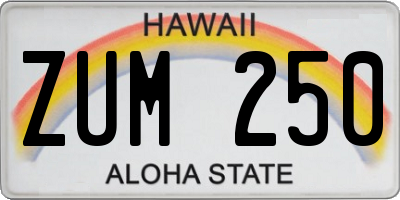 HI license plate ZUM250