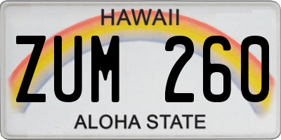 HI license plate ZUM260