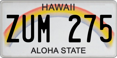 HI license plate ZUM275
