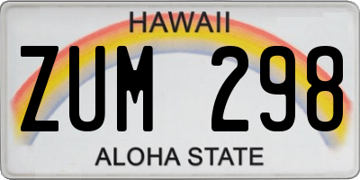 HI license plate ZUM298