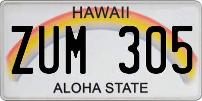HI license plate ZUM305