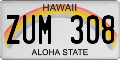 HI license plate ZUM308