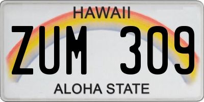 HI license plate ZUM309
