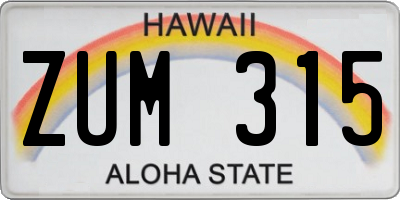 HI license plate ZUM315