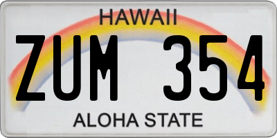HI license plate ZUM354
