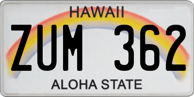 HI license plate ZUM362