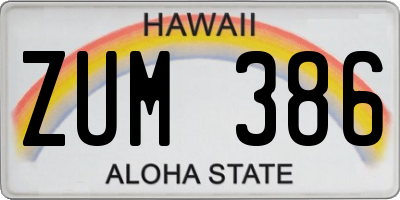 HI license plate ZUM386