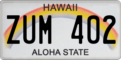 HI license plate ZUM402
