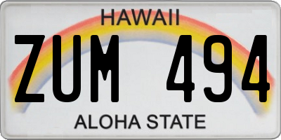 HI license plate ZUM494