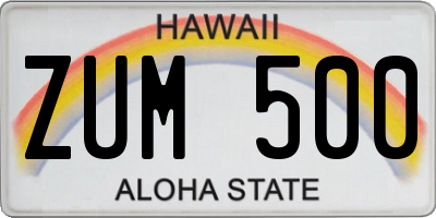 HI license plate ZUM500