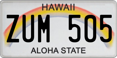 HI license plate ZUM505
