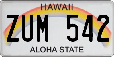HI license plate ZUM542