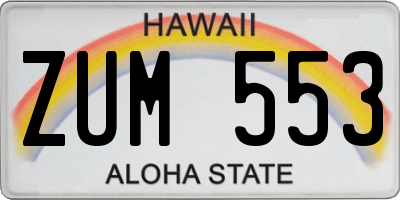 HI license plate ZUM553
