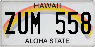 HI license plate ZUM558