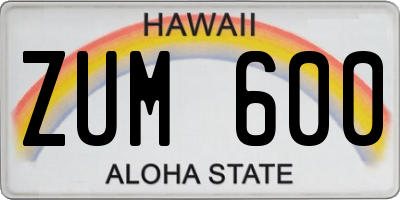 HI license plate ZUM600