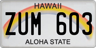 HI license plate ZUM603