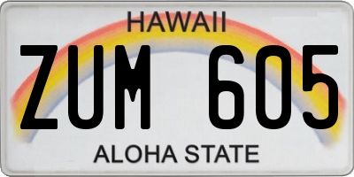 HI license plate ZUM605