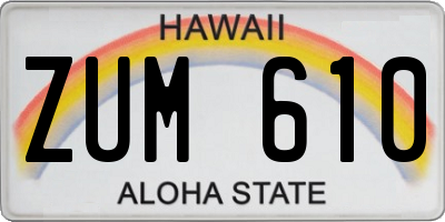 HI license plate ZUM610